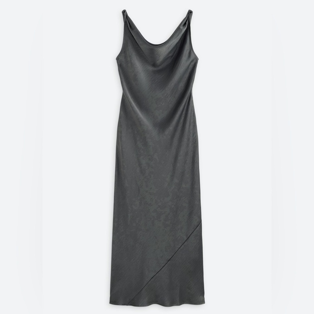 Montgomery Post Izzy Cowl Neck Maxi Dress Gray Satin Tank Dress NWT Size M - Picture 4 of 4